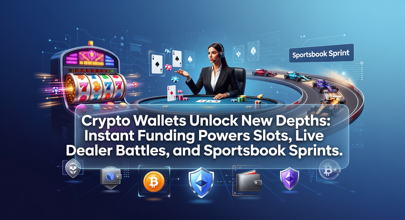 Digital wallet interface showing crypto transactions lighting up a casino dashboard with slots reels spinning in the background