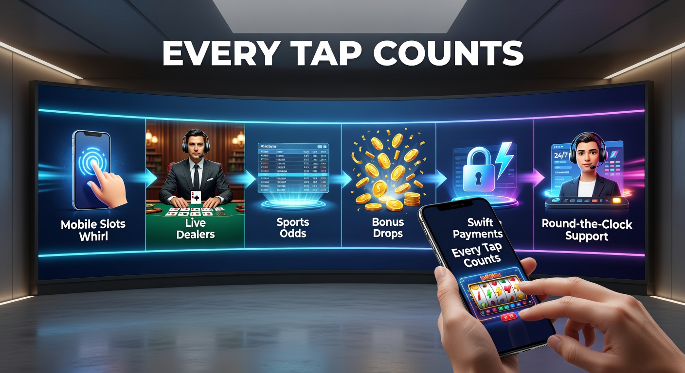 Vibrant mobile screen showing slots, live dealer table, sports odds, and bonus notifications in action