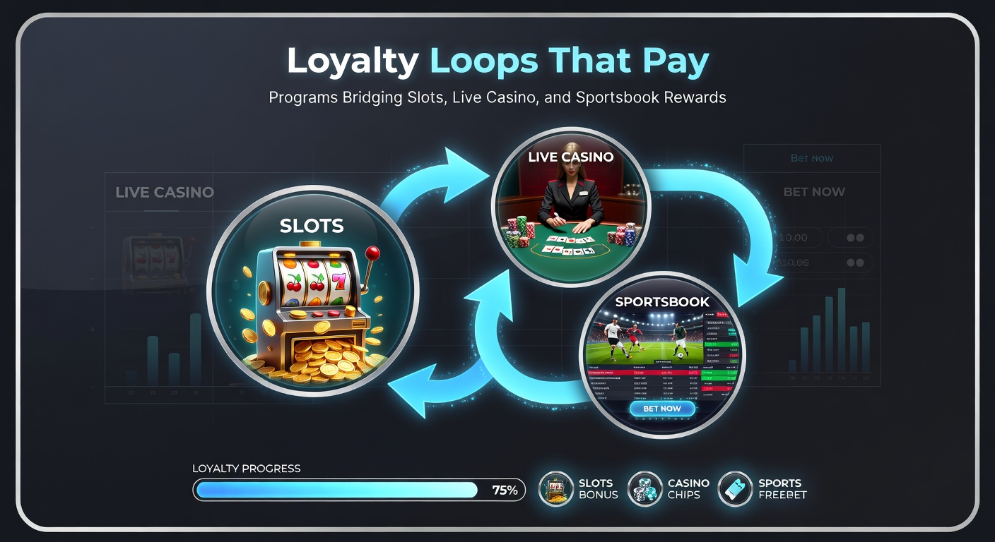 Screenshot of a mobile app displaying a unified loyalty dashboard with progress bars for slots, live casino, and sportsbook tiers, highlighting bonus unlocks