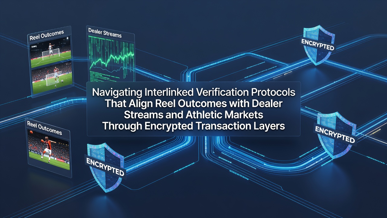 Diagram showing interconnected verification layers linking slot reels, live dealer streams and sports betting markets through encrypted transaction channels