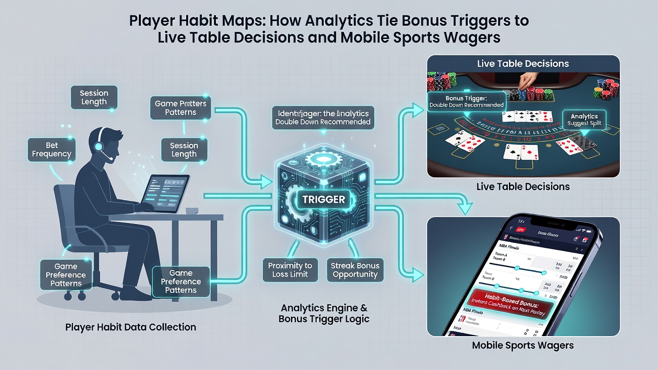 Analytics dashboard illustrating connections between bonus triggers, live table decisions, and mobile sports wagers