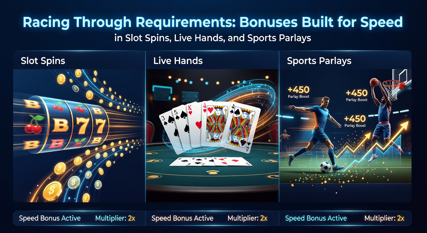 Sports parlay ticket overlayed on slot wins and live poker hands, symbolizing unified fast-track bonuses in betting ecosystems