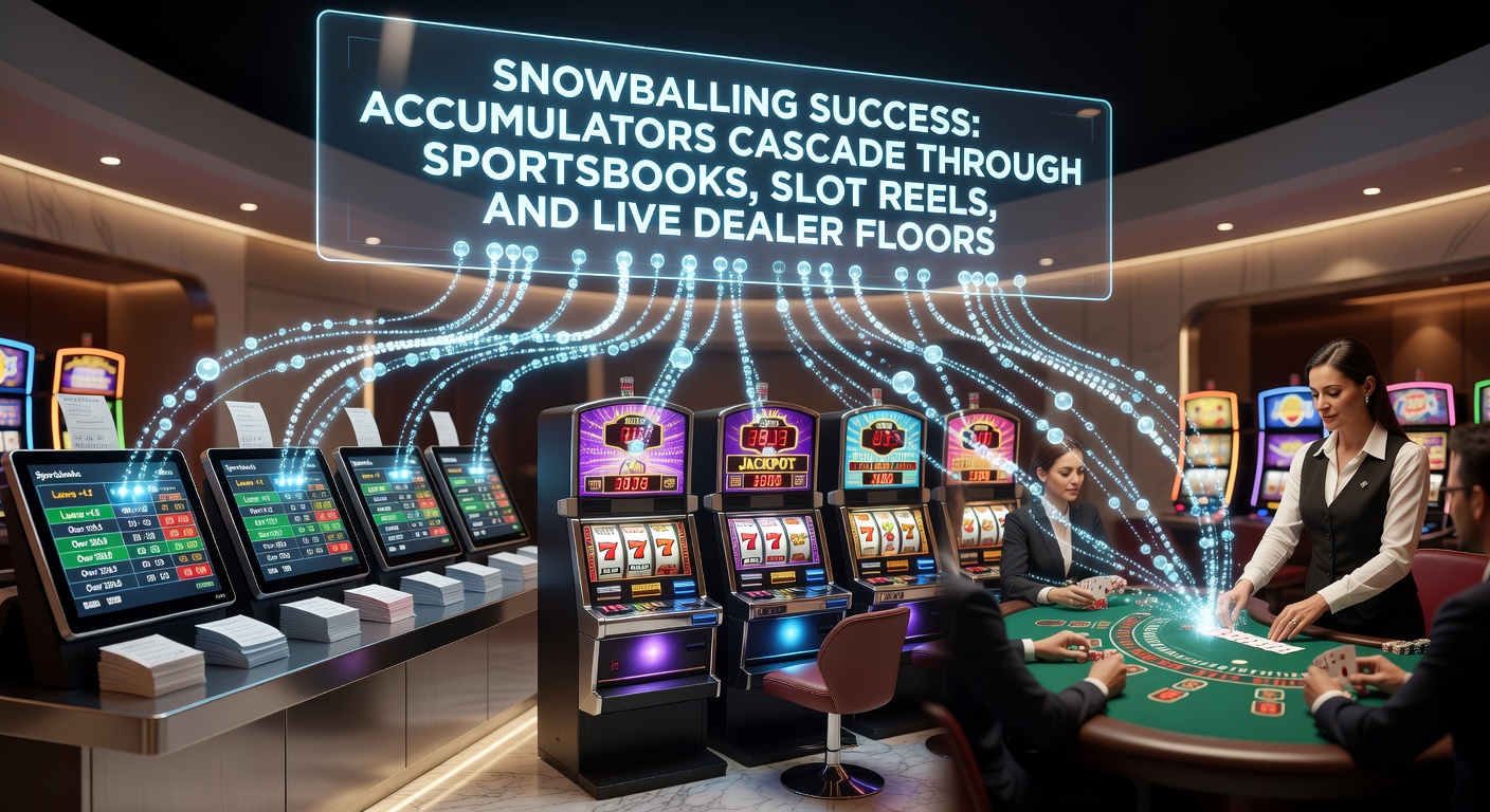 Slot machine reels with cascading symbols and accumulating multipliers glowing on a casino floor screen