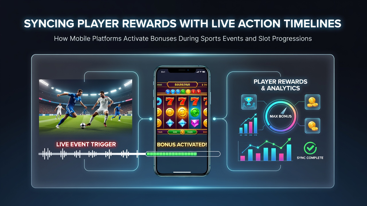 Mobile platform interface displaying real-time bonus activation synced with a live sports event timeline and slot progression meter