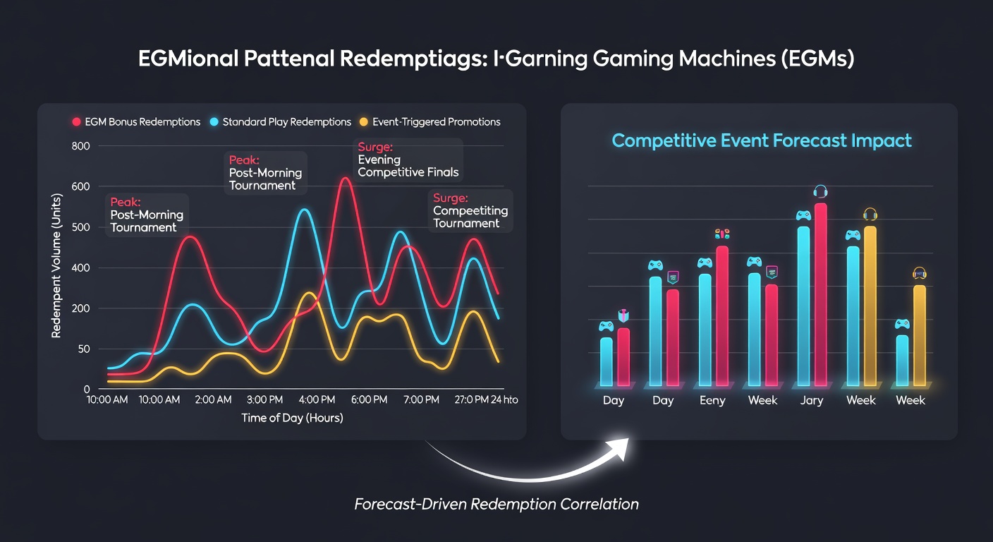 Electronic gaming machines showing time-stamped redemption data displays in a casino floor setting
