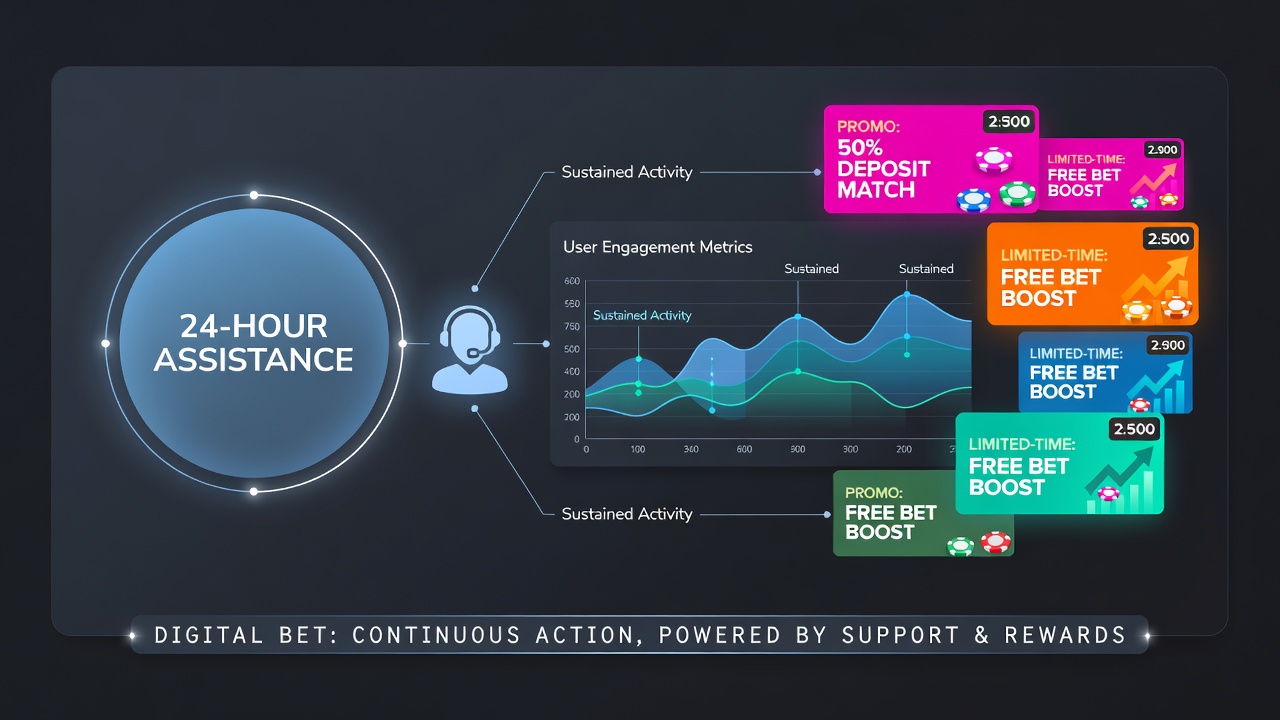Support representative assisting a user while promotional offers update in real time on the betting platform dashboard