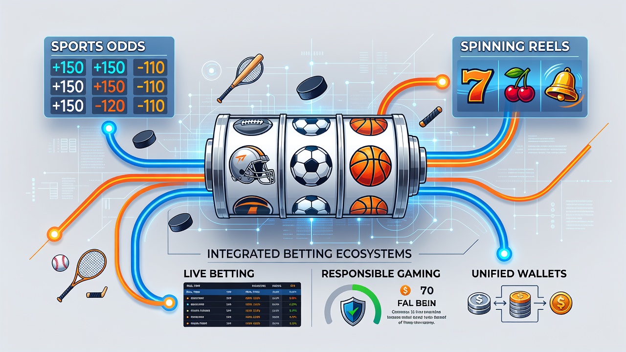 Integrated betting platform showing sports odds alongside slot machine reels on a mobile screen